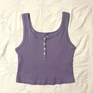 purple uniqlo half button up cropped tank top